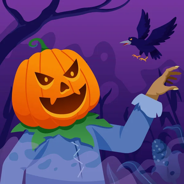 Pumpkin Head Monster Scary Horror Night — Stock Vector