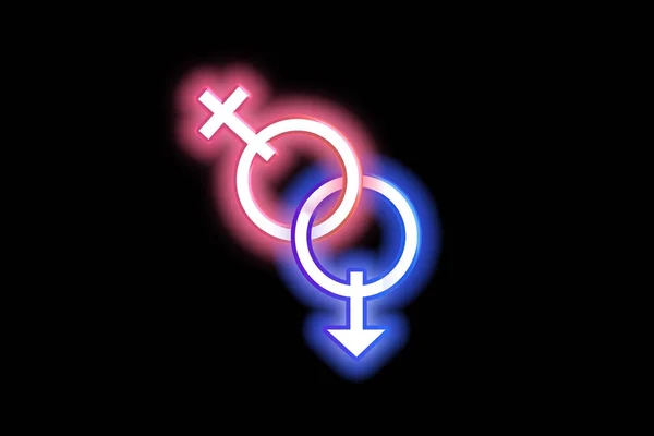 Siyah arkaplanda pembe-mavi bir parlaklıkta üç boyutlu bir resim şeklinde seksi bir sembol