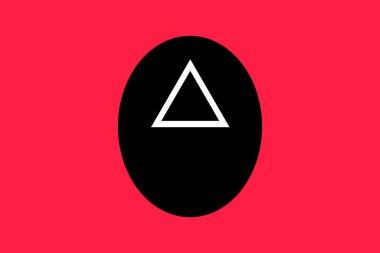 Nikolaev, Ukrayna, 15 Kasım 2021 Geometrik şekiller beyaz üçgen şeklinde ve siyah oval pembe arka planda