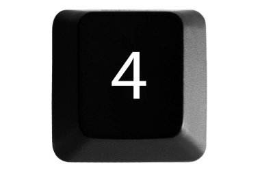 Beyaz izole arkaplanda 4 numaralı siyah klavye tuşu