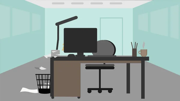 職場だ オフィスの人のいない職場のベクトルイメージ コンピュータとオフィス用品を備えた机の眺め 作業環境 — ストックベクタ