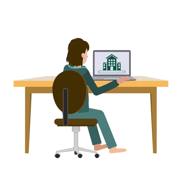 Ein Mann Sitzt Hause Auf Einem Bürostuhl Seinem Laptop Benutzer Stockillustration