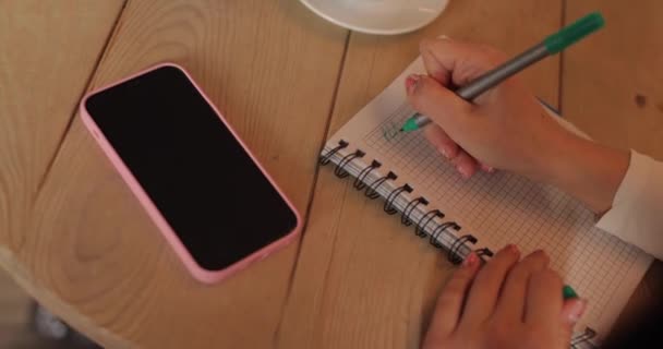 Mulher mão planejando seu ano escrevendo notas — Vídeo de Stock