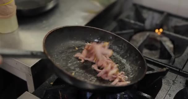 Freír carne en una sartén — Vídeos de Stock