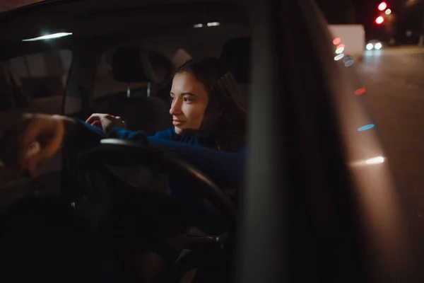 Woman Portrait Car Night — Stock Photo, Image