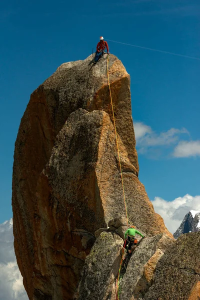 Klimmers Aiguille Midi Mont Blanc Frankrijk — Stockfoto