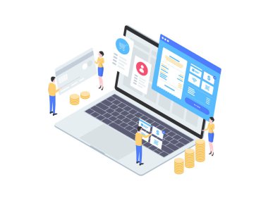 Masaüstü Ödeme Isometric Illustration. Mobil Uygulama, Web Sitesi, Banner, Diyagramlar, Bilgi Grafikleri ve Diğer Grafiksel Varlıklar İçin Uygun.