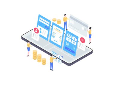 Detaylı Mobil Ödeme Isometric Illustration. Mobil Uygulama, Web Sitesi, Banner, Diyagramlar, Bilgi Grafikleri ve Diğer Grafiksel Varlıklar İçin Uygun.