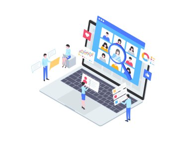 Pazar Araştırması Isometric Illustration. Mobil Uygulama, Web Sitesi, Banner, Diyagramlar, Bilgi Grafikleri ve Diğer Grafiksel Varlıklar İçin Uygun.