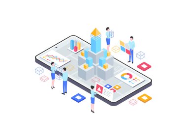 Ürün Salıverme Isometric Illustration. Mobil Uygulama, Web Sitesi, Banner, Diyagramlar, Bilgi Grafikleri ve Diğer Grafiksel Varlıklar İçin Uygun.