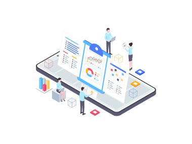 İş Planı Isometric Illustration. Mobil Uygulama, Web Sitesi, Banner, Diyagramlar, Bilgi Grafikleri ve Diğer Grafiksel Varlıklar İçin Uygun.