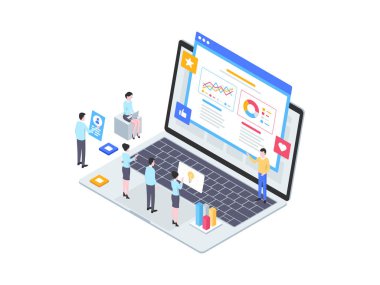 Isometric Illustration Şirketi. Mobil Uygulama, Web Sitesi, Banner, Diyagramlar, Bilgi Grafikleri ve Diğer Grafiksel Varlıklar İçin Uygun.