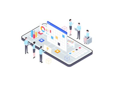 İş Analitik Isometric Illustration. Mobil Uygulama, Web Sitesi, Banner, Diyagramlar, Bilgi Grafikleri ve Diğer Grafiksel Varlıklar İçin Uygun.