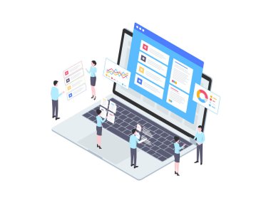 Anahtar Performans Göstergesi Isometric Illustration. Mobil Uygulama, Web Sitesi, Banner, Diyagramlar, Bilgi Grafikleri ve Diğer Grafiksel Varlıklar İçin Uygun.