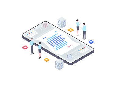 İş ortaklığı Isometric Illustration. Mobil Uygulama, Web Sitesi, Banner, Diyagramlar, Bilgi Grafikleri ve Diğer Grafiksel Varlıklar İçin Uygun.