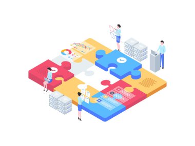 İş Ekibi Isometric Illustration. Mobil Uygulama, Web Sitesi, Banner, Diyagramlar, Bilgi Grafikleri ve Diğer Grafiksel Varlıklar İçin Uygun.