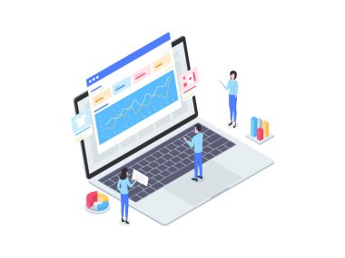 E-Ticaret Analitik Isometric Illustration. Mobil Uygulama, Web Sitesi, Banner, Diyagramlar, Bilgi Grafikleri ve Diğer Grafiksel Varlıklar İçin Uygun.