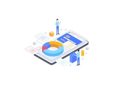 Finansal Planlama Isometric Flat Illustration. Mobil Uygulama, Web Sitesi, Banner, Diyagramlar, Bilgi Grafikleri ve Diğer Grafiksel Varlıklar İçin Uygun.