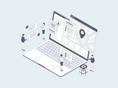 Isometric Illustration Lineal Grey 'in izini sürüyorum. Mobil Uygulama, Web Sitesi, Banner, Diyagramlar, Bilgi Grafikleri ve Diğer Grafiksel Varlıklar İçin Uygun.