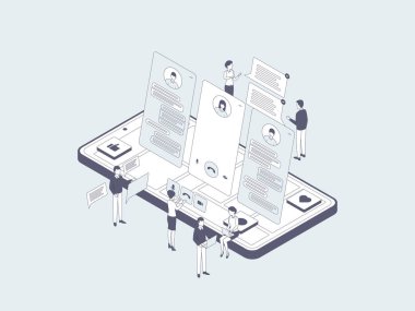 Müşteri Hizmetleri Isometric Illustration Lineal Grey. Mobil Uygulama, Web Sitesi, Banner, Diyagramlar, Bilgi Grafikleri ve Diğer Grafiksel Varlıklar İçin Uygun.