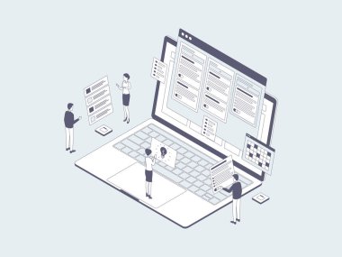 İş Akımı Isometric Illustration Lineal Grey. Mobil Uygulama, Web Sitesi, Banner, Diyagramlar, Bilgi Grafikleri ve Diğer Grafiksel Varlıklar İçin Uygun.