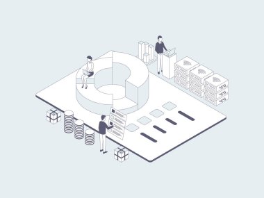 İş Analitik Isometric Illustration Lineal Grey. Mobil Uygulama, Web Sitesi, Banner, Diyagramlar, Bilgi Grafikleri ve Diğer Grafiksel Varlıklar İçin Uygun.
