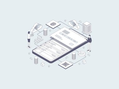 Cüzdan Isometric Illustration Lineal Gray. Mobil Uygulama, Web Sitesi, Banner, Diyagramlar, Bilgi Grafikleri ve Diğer Grafiksel Varlıklar İçin Uygun.