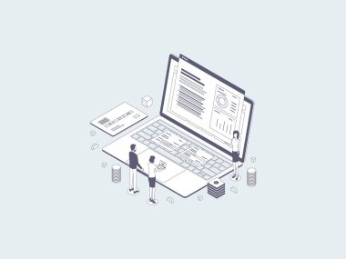 Finans Sunumu Isometric Illustration Lineal Gray. Mobil Uygulama, Web Sitesi, Banner, Diyagramlar, Bilgi Grafikleri ve Diğer Grafiksel Varlıklar İçin Uygun.