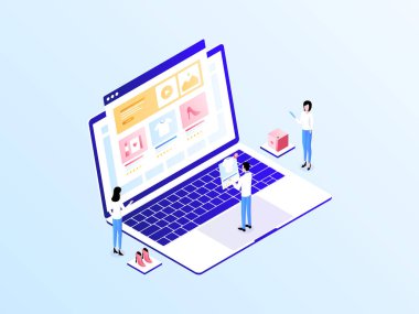 E-Ticaret Ürünleri Isometric Illustration Light Gradient. Mobil Uygulama, Web Sitesi, Banner, Diyagramlar, Bilgi Grafikleri ve Diğer Grafiksel Varlıklar İçin Uygun.