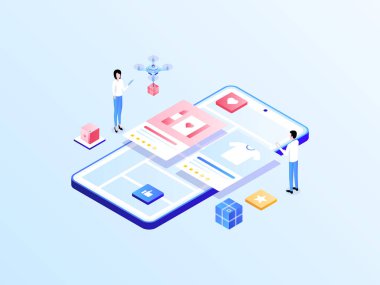 E-Ticaret Derecelendirmesi Isometric Illustration Light Gradient. Mobil Uygulama, Web Sitesi, Banner, Diyagramlar, Bilgi Grafikleri ve Diğer Grafiksel Varlıklar İçin Uygun.