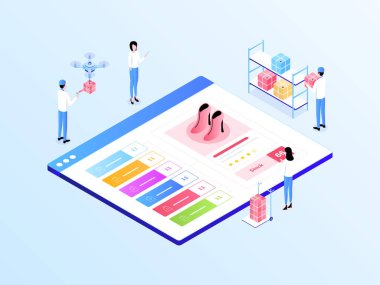 E-Ticaret Omnichannel Senkronizasyon Hisseleri Isometric Illustration Light Gradient. Mobil Uygulama, Web Sitesi, Banner, Diyagramlar, Bilgi Grafikleri ve Diğer Grafiksel Varlıklar İçin Uygun.