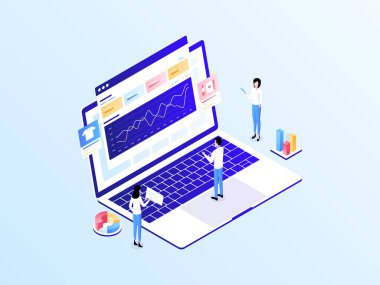 E-Ticaret Analitiği Isometric Illustration Light Gradient. Mobil Uygulama, Web Sitesi, Banner, Diyagramlar, Bilgi Grafikleri ve Diğer Grafiksel Varlıklar İçin Uygun.