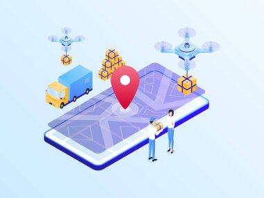 E-Ticaret Paketi Isometric Illustration Işık Gradyanı 'nı gönderdi. Mobil Uygulama, Web Sitesi, Banner, Diyagramlar, Bilgi Grafikleri ve Diğer Grafiksel Varlıklar İçin Uygun.