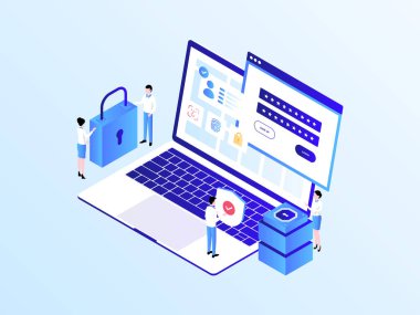 Masaüstü Girişi Isometric Resim Işık Gradyanı. Mobil Uygulama, Web Sitesi, Banner, Diyagramlar, Bilgi Grafikleri ve Diğer Grafiksel Varlıklar İçin Uygun.