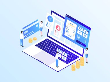 Masaüstü Ödeme Isometric Illustration Light Gradient. Mobil Uygulama, Web Sitesi, Banner, Diyagramlar, Bilgi Grafikleri ve Diğer Grafiksel Varlıklar İçin Uygun.