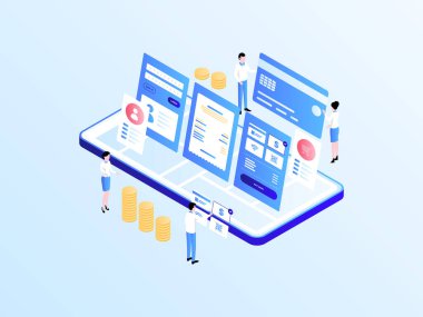 Detaylı Mobil Ödeme Isometric Illustration Light Gradient. Mobil Uygulama, Web Sitesi, Banner, Diyagramlar, Bilgi Grafikleri ve Diğer Grafiksel Varlıklar İçin Uygun.