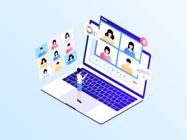 Çevrimiçi Buluşma Isometric Illustration Light Gradient. Mobil Uygulama, Web Sitesi, Banner, Diyagramlar, Bilgi Grafikleri ve Diğer Grafiksel Varlıklar İçin Uygun.