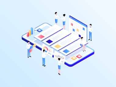 Proje Yönetimi Isometric Illustration Light Gradient. Mobil Uygulama, Web Sitesi, Banner, Diyagramlar, Bilgi Grafikleri ve Diğer Grafiksel Varlıklar İçin Uygun.