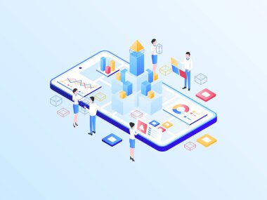 Ürün Salımı Isometric Illustration Light Gradient. Mobil Uygulama, Web Sitesi, Banner, Diyagramlar, Bilgi Grafikleri ve Diğer Grafiksel Varlıklar İçin Uygun.