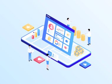 Dijital Pazarlama Isometric Illustration Light Gradient. Mobil Uygulama, Web Sitesi, Banner, Diyagramlar, Bilgi Grafikleri ve Diğer Grafiksel Varlıklar İçin Uygun.