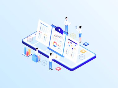 İş Planı Isometric Illustration Light Gradient. Mobil Uygulama, Web Sitesi, Banner, Diyagramlar, Bilgi Grafikleri ve Diğer Grafiksel Varlıklar İçin Uygun.
