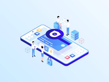 İş Güvenliği Isometric Illustration Light Gradient. Mobil Uygulama, Web Sitesi, Banner, Diyagramlar, Bilgi Grafikleri ve Diğer Grafiksel Varlıklar İçin Uygun.