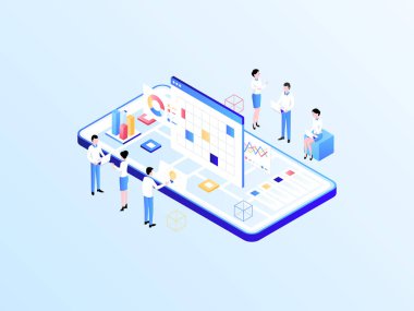 İş Analitik Isometric Illustration Light Gradient. Mobil Uygulama, Web Sitesi, Banner, Diyagramlar, Bilgi Grafikleri ve Diğer Grafiksel Varlıklar İçin Uygun.