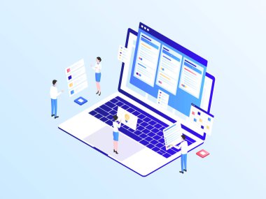 İş Akışı Isometric Illustration Light Gradient. Mobil Uygulama, Web Sitesi, Banner, Diyagramlar, Bilgi Grafikleri ve Diğer Grafiksel Varlıklar İçin Uygun.