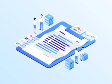 İş Sözleşmesi Isometric Illustration Light Gradient. Mobil Uygulama, Web Sitesi, Banner, Diyagramlar, Bilgi Grafikleri ve Diğer Grafiksel Varlıklar İçin Uygun.