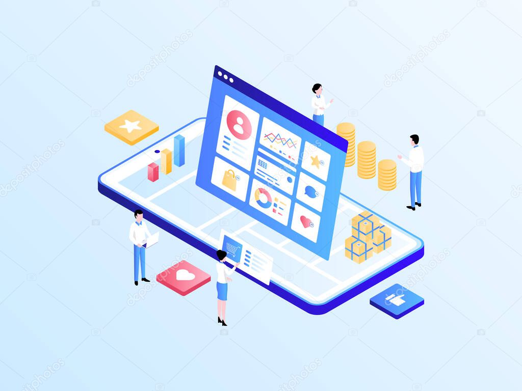 Digital Marketing Isometric Illustration Light Gradient. Suitable for Mobile App, Website, Banner, Diagrams, Infographics, and Other Graphic Assets.