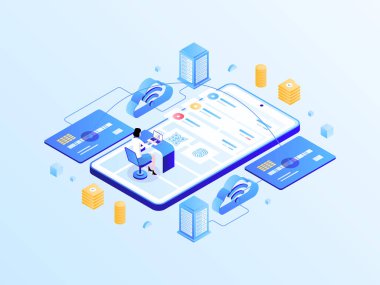 Mobil Aktarım Isometric Işık Gradyan İllüstrasyonu. Mobil Uygulama, Web Sitesi, Banner, Diyagramlar, Bilgi Grafikleri ve Diğer Grafiksel Varlıklar İçin Uygun.