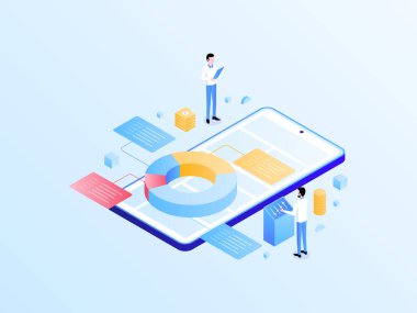 Finansal Planlama Isometric Light Gradyan Illustration. Mobil Uygulama, Web Sitesi, Banner, Diyagramlar, Bilgi Grafikleri ve Diğer Grafiksel Varlıklar İçin Uygun.