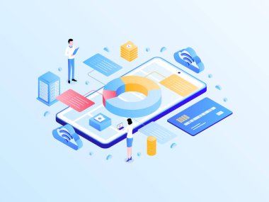 Muhasebe Yönetimi Isometric Light Gradyan Illustration. Mobil Uygulama, Web Sitesi, Banner, Diyagramlar, Bilgi Grafikleri ve Diğer Grafiksel Varlıklar İçin Uygun.