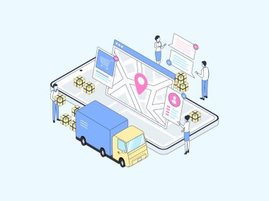 Paket Isometric Illustration Lineal Rengi 'ni gönderdi. Mobil Uygulama, Web Sitesi, Banner, Diyagramlar, Bilgi Grafikleri ve Diğer Grafiksel Varlıklar İçin Uygun.